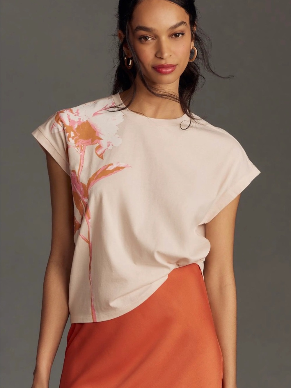 ANTHROPOLOGIE Floral Muscle Tee Boxy Crop Soft Knit M